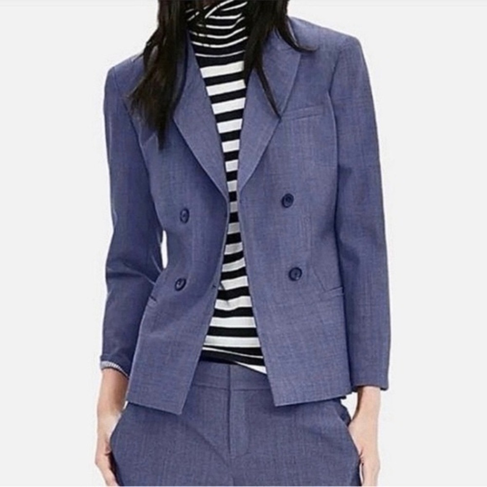 Banana Republic Heather Blue Lightweight Wool Double Breasted Blazer-Size 4-NWT